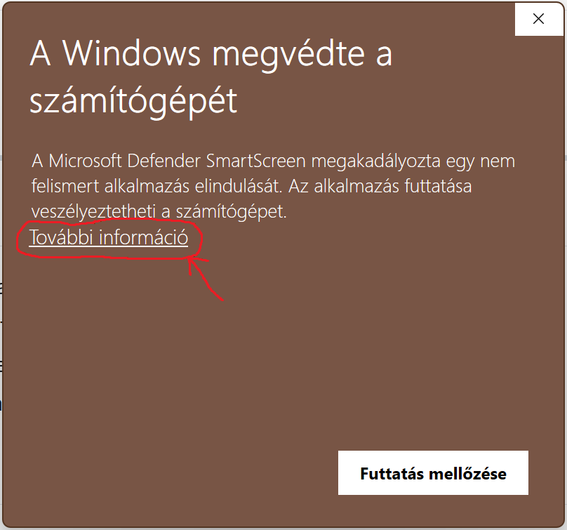 SmartScreen figyelmeztetés